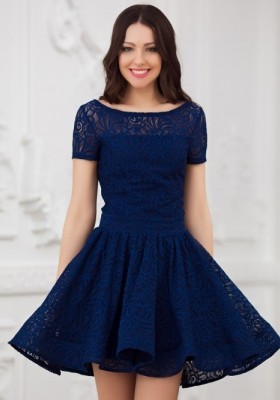 К ружевное платье с пышной юбкой солнце  Eva 5231 т-синее