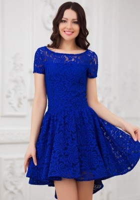 Кружевное платье с пышной юбкой солнце  Eva 5231 синее 