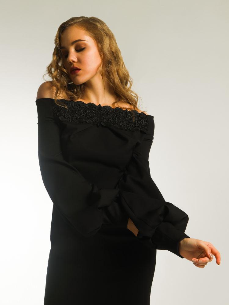  Платье футляр с рукавом фонарик, JDN3 черное 