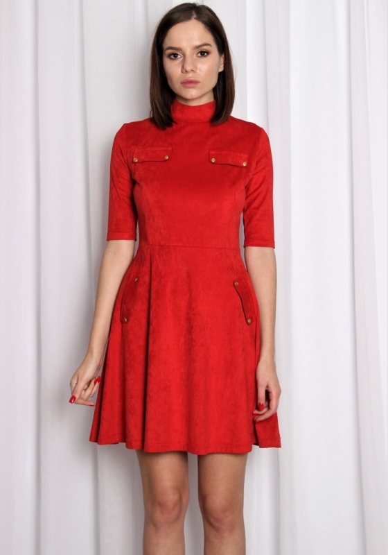 Короткое замшевое платье, красное - Короткое замшевое платье, красное
