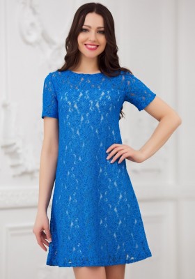 Кружевное платье трапеция Eva 5240 голубое 