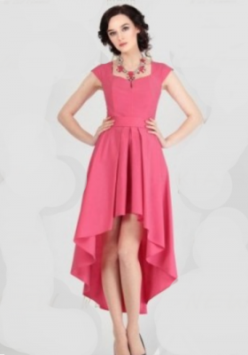 Платье со шлейфом и без рукавов  5848 розовое