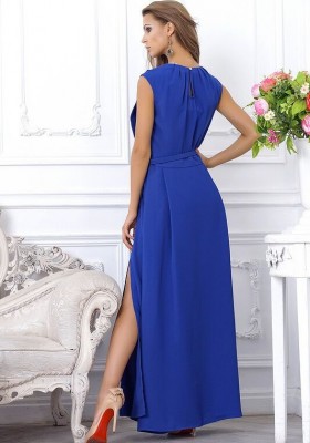 Платье с разрезом без рукавов 4CB6374 синее