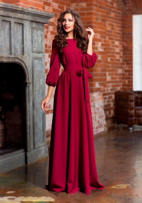 Платье в пол с длинным рукавом Агния , бордо