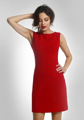 Платье для офиса / Платье футляр классический с рельефом без рукава (красный)