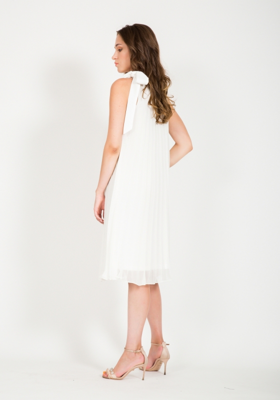 Плиссированное платье-трапеция / Коктейльное платье, молочное POV003 - Плиссированное платье-трапеция / Коктейльное платье, молочное POV003