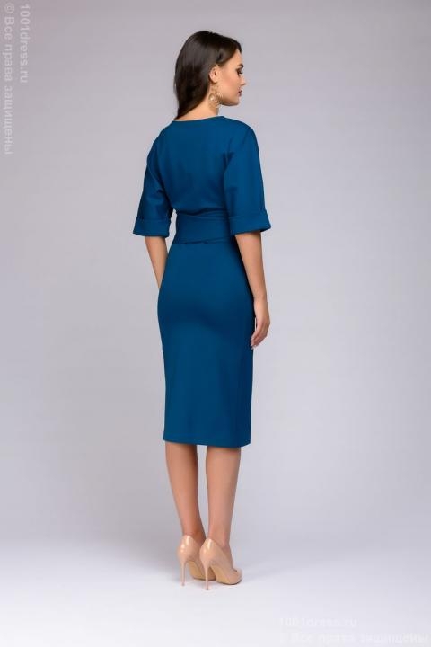 Купить платье цвета морской волны длины миди с поясом и рукавом ...