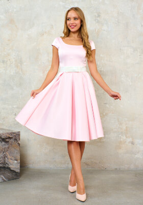 Коктейльное платье из атласа длины миди Кейт (розовый)
