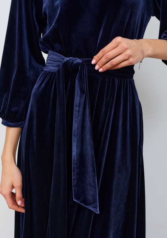 Бархатное платье в пол с рукавом фонарик Агния (Синий) - Бархатное платье в пол с рукавом фонарик Агния (Синий)