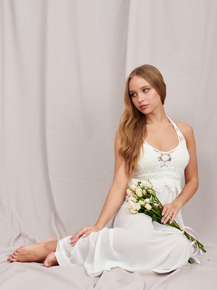 Легкое белое платье макси (Белый, молочный) 